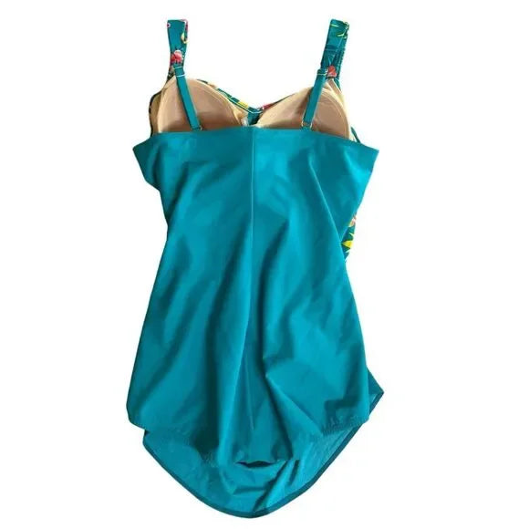Costum de Baie Plus Size cu Fustă – SlenderSuit DDD-Cup, Negru Albastru