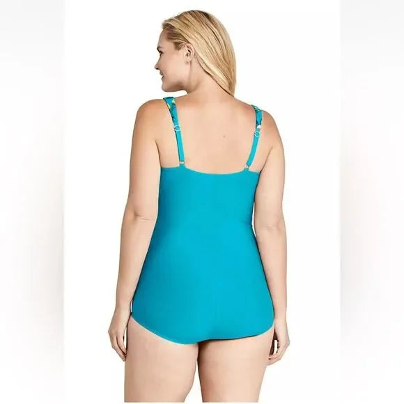 Costum de Baie Plus Size cu Fustă – SlenderSuit DDD-Cup, Negru Albastru