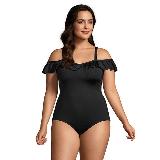 Costum de Baie Modelator – Fără Bretele cu Volănașe, Negru