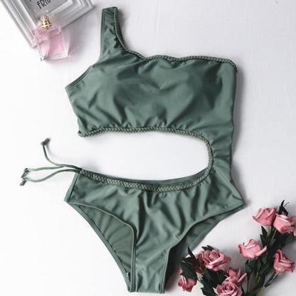Costum de Baie One Shoulder – Design Sport Elegant – Verde