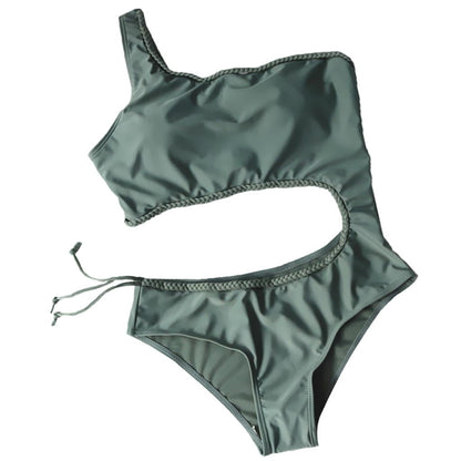 Costum de Baie One Shoulder – Design Sport Elegant – Verde