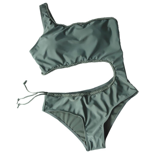 Costum de Baie One Shoulder – Design Sport Elegant – Verde