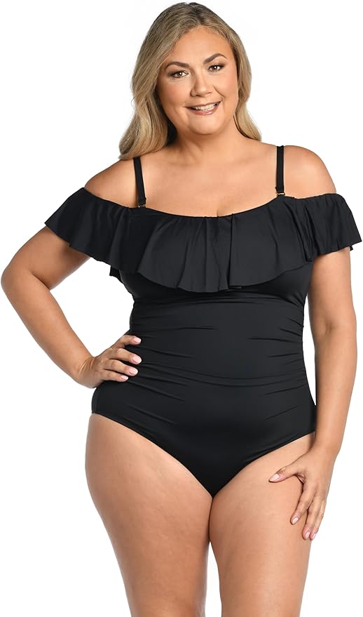 Costum de Baie Modelator – Fără Bretele cu Volănașe, Negru