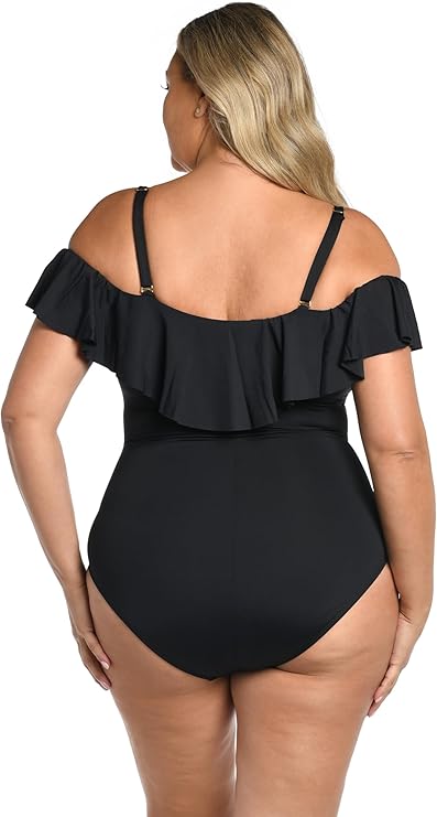 Costum de Baie Modelator – Fără Bretele cu Volănașe, Negru