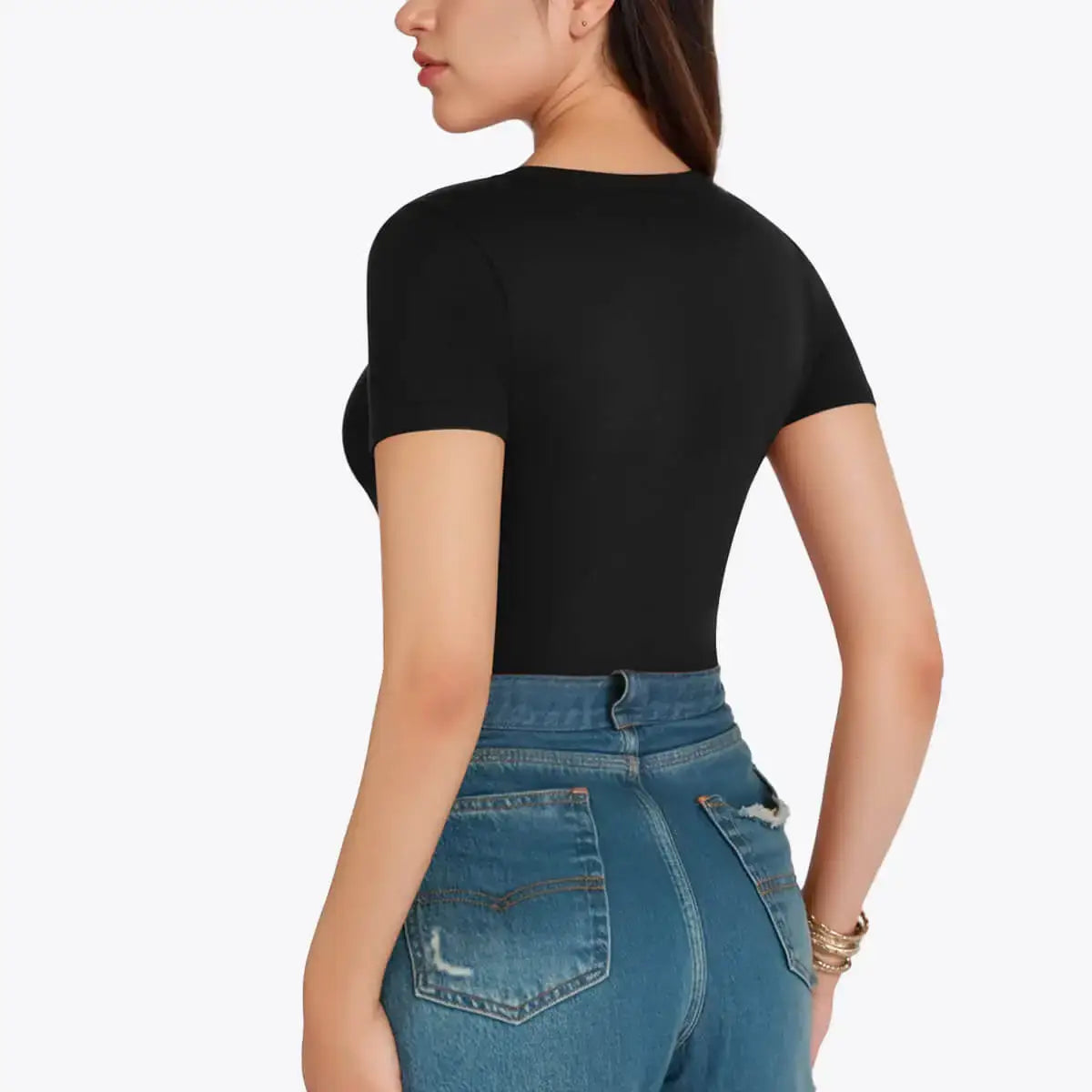 Bodysuit Modelator Tanga cu Mâneci Scurte Belinia – Guler Crew