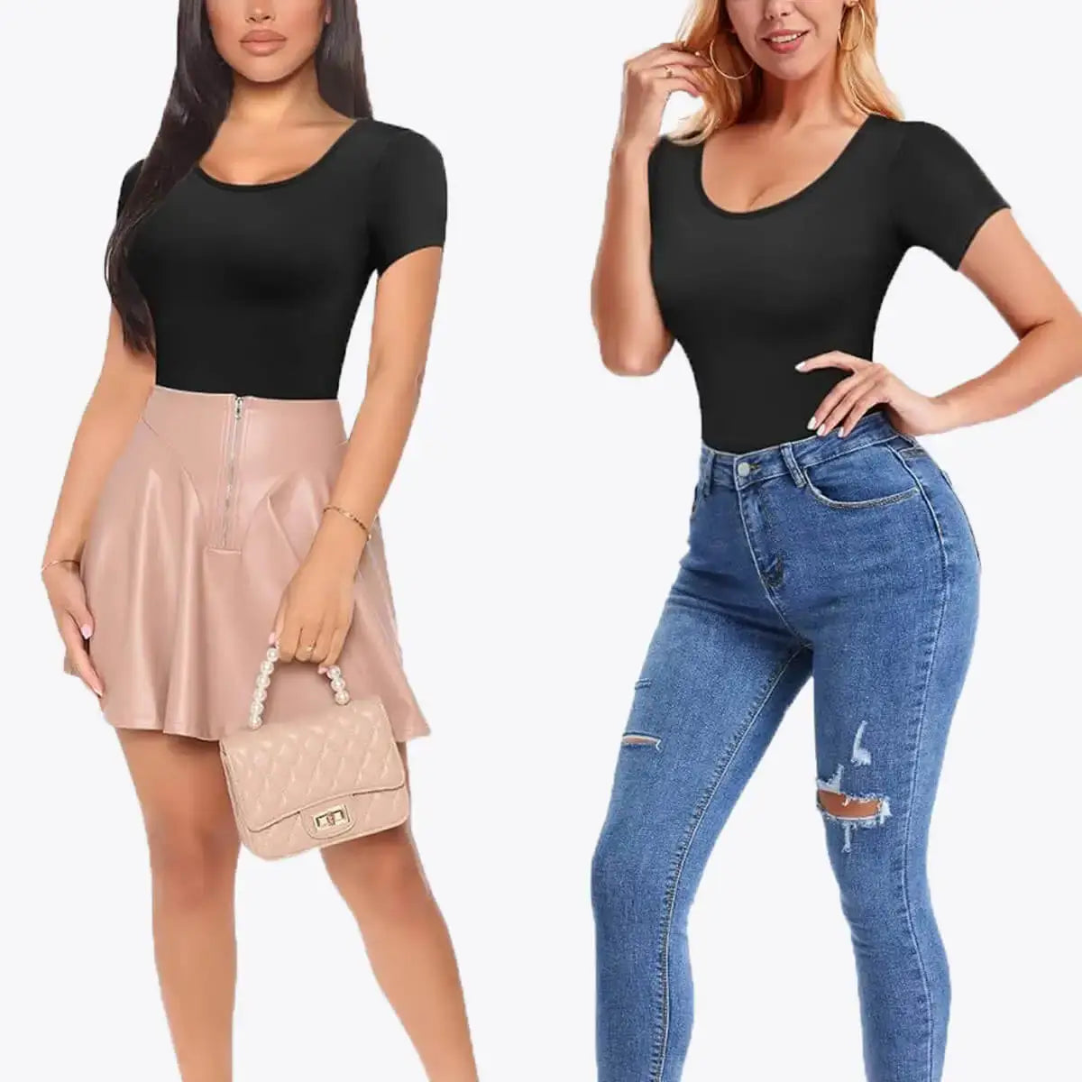 Bodysuit Modelator Tanga cu Mâneci Scurte Belinia – Decolteu Rotund