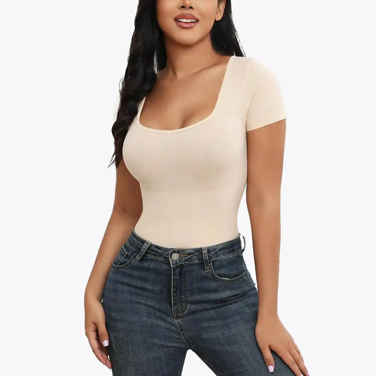 Bodysuit Modelator Tanga cu Mâneci Scurte Belinia – Decolteu Rotund
