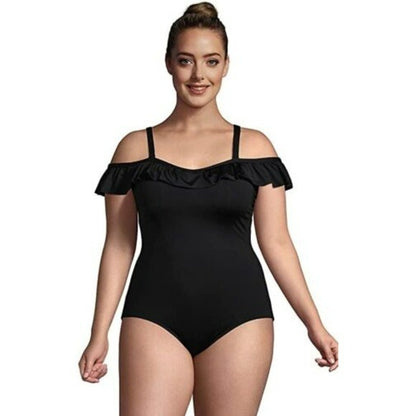 Costum de Baie Modelator – Fără Bretele cu Volănașe, Negru
