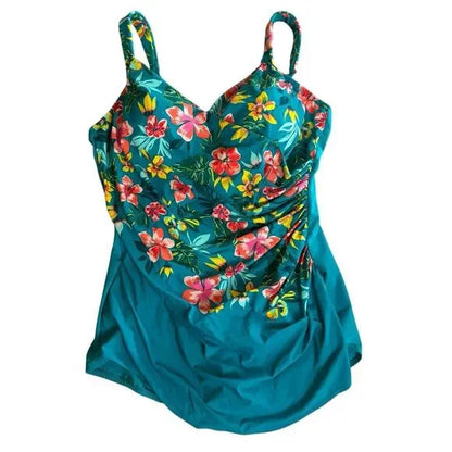 Costum de Baie Plus Size cu Fustă – SlenderSuit DDD-Cup, Negru Albastru